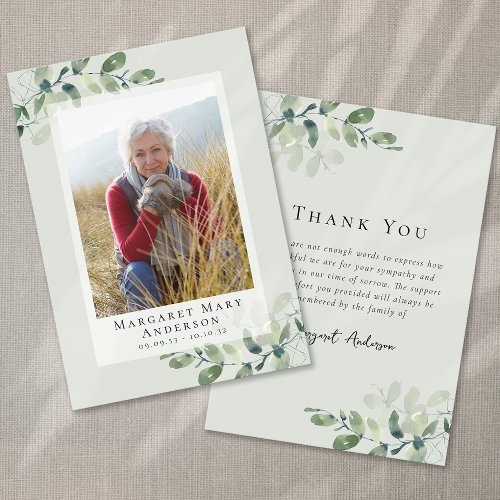 Photo Sympathy Eucalyptus Funeral  Thank You Card