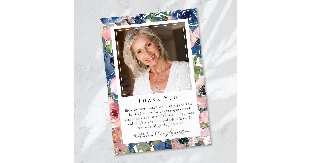 Photo Sympathy floral Funeral Memorial Thank You Card | Zazzle