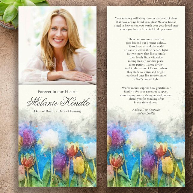 Photo Sympathy Floral Funeral Thank You Card (Pretty Watercolor Flowers Photo Memorial Sympathy Funeral Thank You Cards)