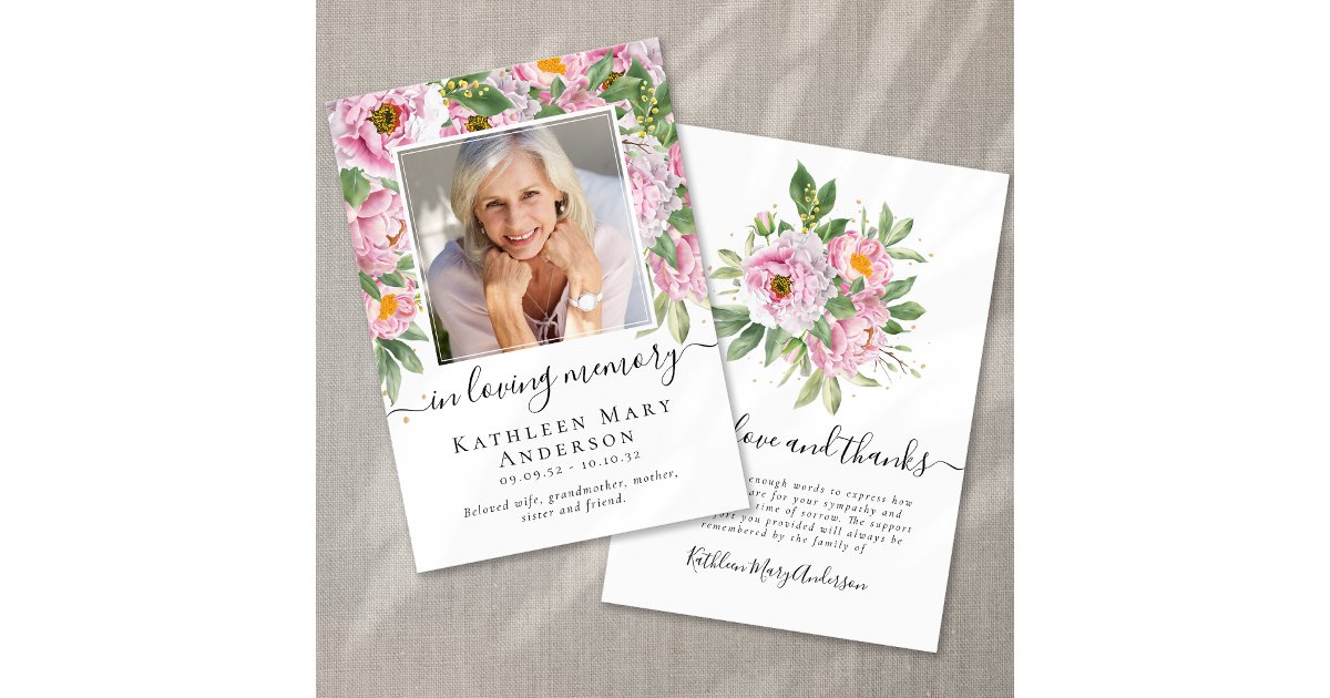 Photo Sympathy Floral Funeral Thank You Note Card | Zazzle
