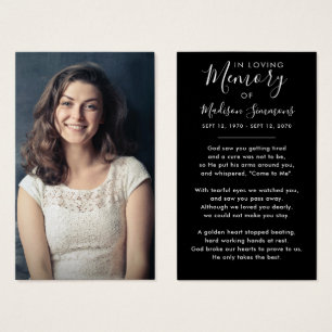 Photo Sympathy Funeral Memorial Black Prayer Cards
