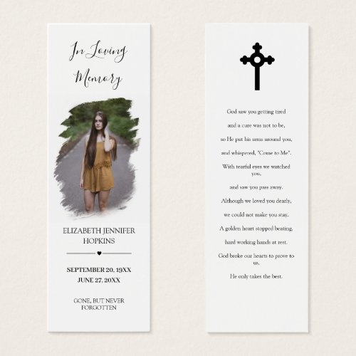 Photo Sympathy Funeral Memorial Poem Bookmark Card