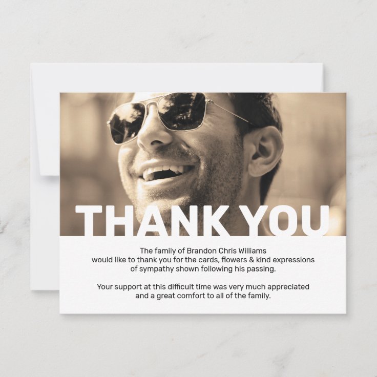 Photo Sympathy Funeral Memorial Thank You Card Zazzle 1534