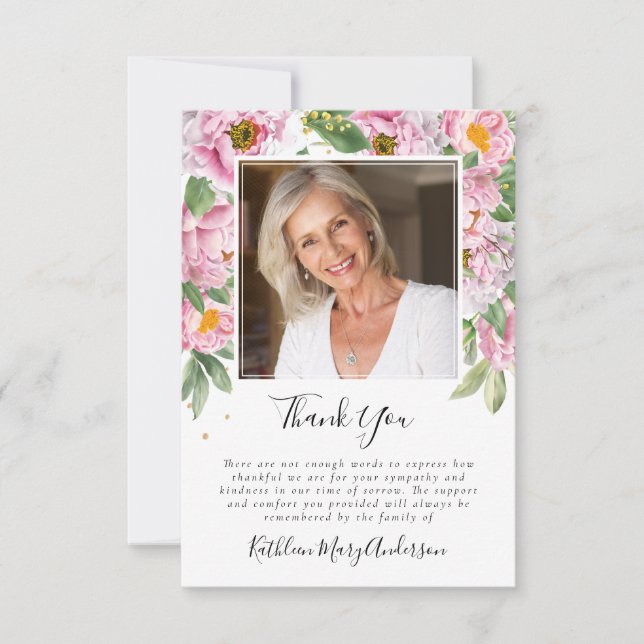 Photo Sympathy Funeral Memorial Thank You Card (Front)