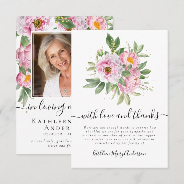Photo Sympathy Funeral Memorial Thank You Card (Front/Back)