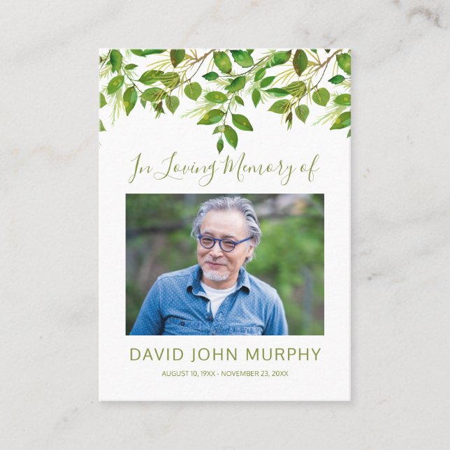 Photo Sympathy Memorial Prayer Calling Card (Front)