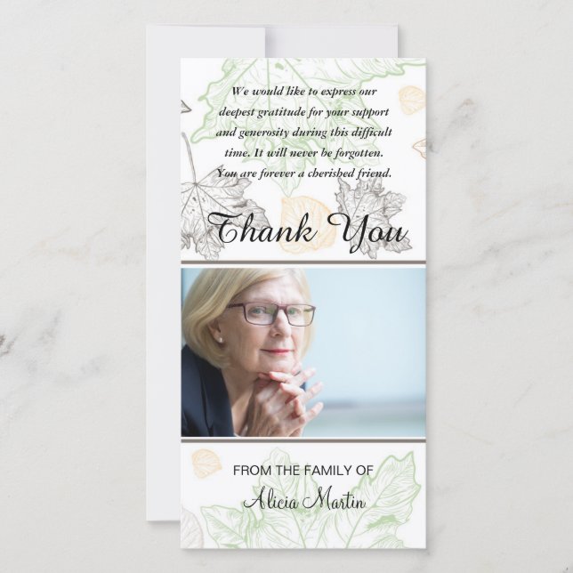 Photo Sympathy Memorial Thank You Autumn Leaves (Front)