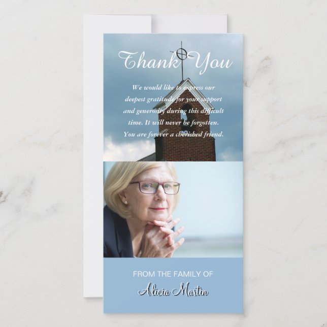 Photo Sympathy Memorial Thank You Church Steeple Card (Front)