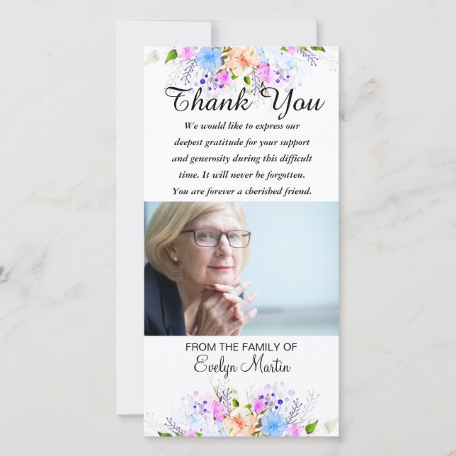 Photo Sympathy Memorial Thank You Floral (Front)