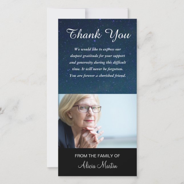 Photo Sympathy Memorial Thank You Night Sky Stars Card (Front)