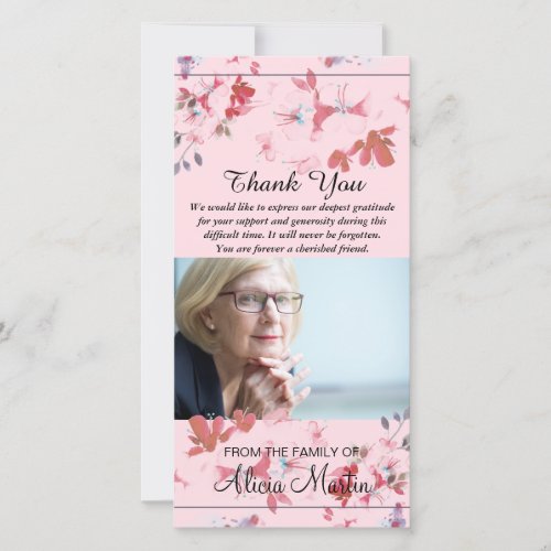 Photo Sympathy Memorial Thank You Pink Flowers