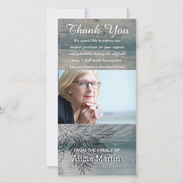 Photo Sympathy Memorial Thank You Rustic Wood (Front)