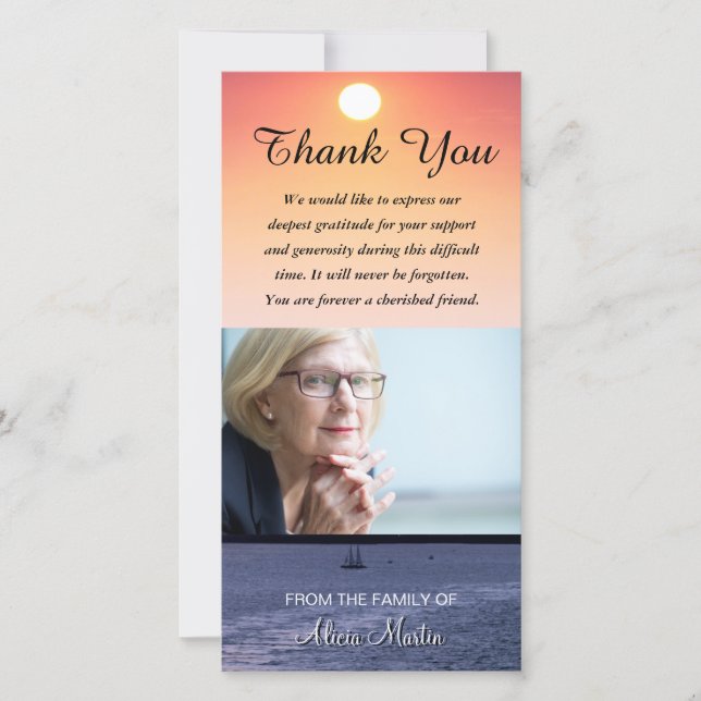 Photo Sympathy Memorial Thank You Sailboat Sunset (Front)