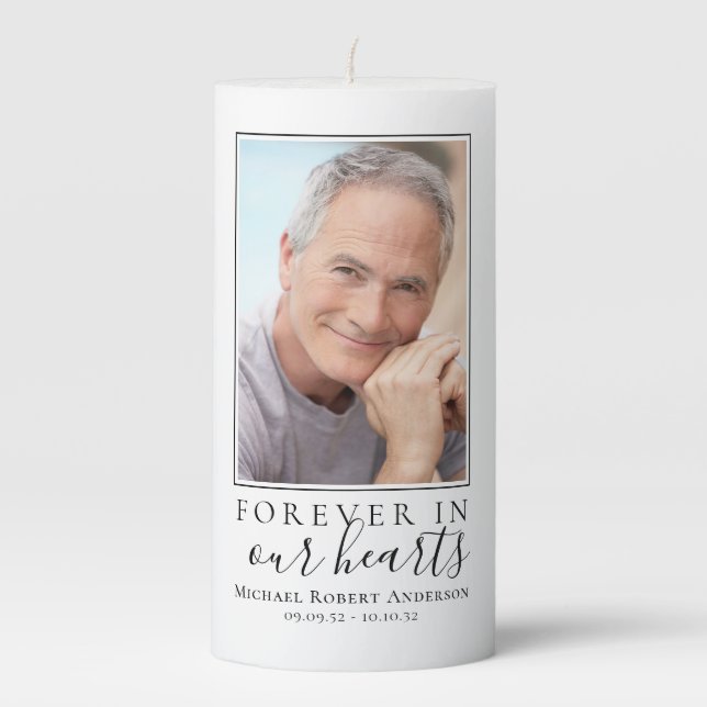 Photo Sympathy Memorial Tribute Pillar Candle (Front)