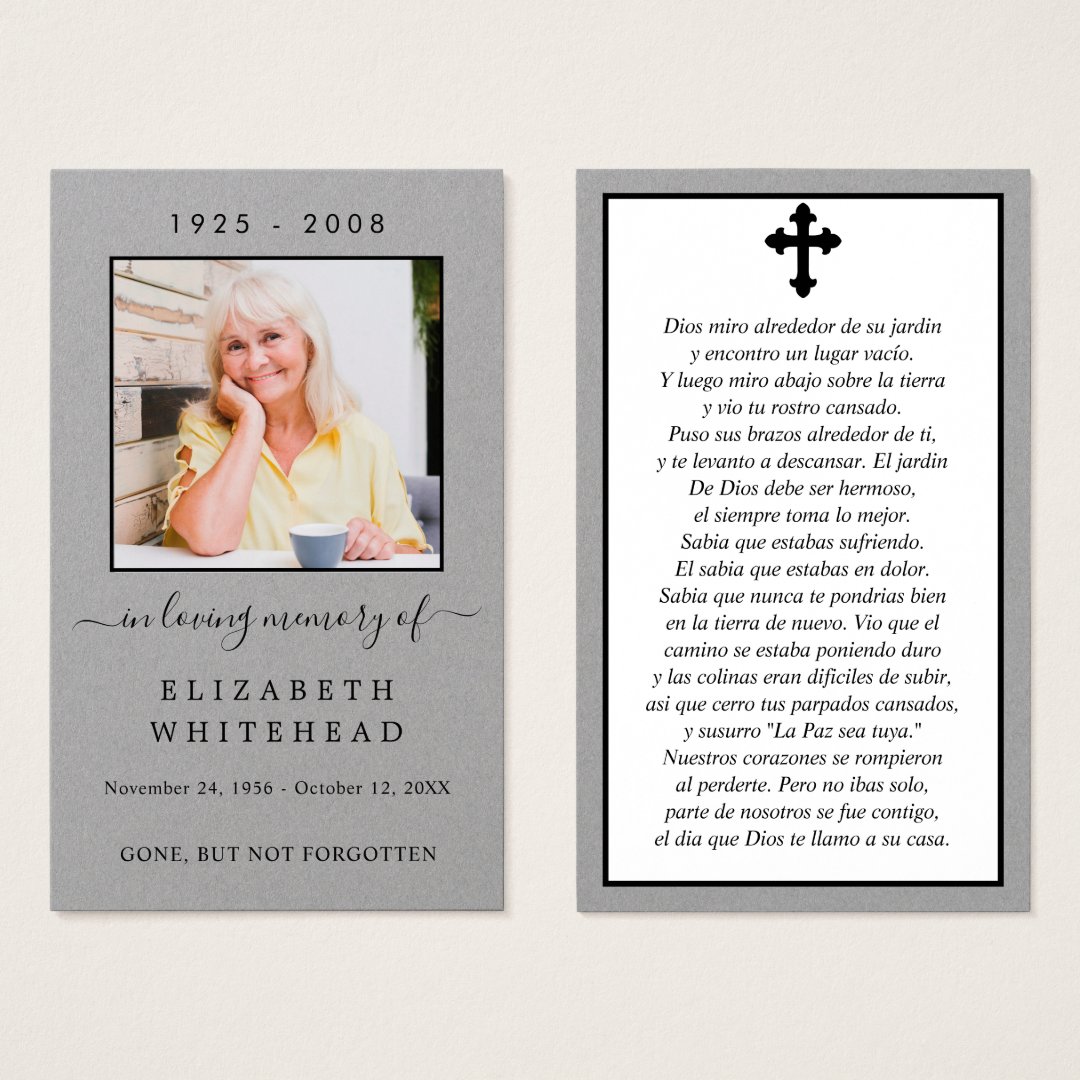 Photo Sympathy Spanish Funeral Prayer Card | Zazzle