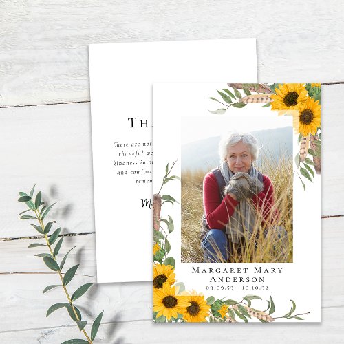 Photo Sympathy Sunflower Funeral  Thank You Card