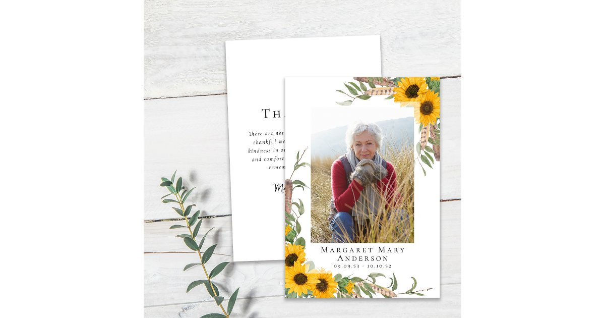 Photo Sympathy Sunflower Funeral Thank You Card | Zazzle