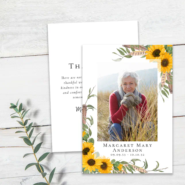 Photo Sympathy Sunflower Funeral Thank You Card | Zazzle