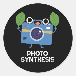 Photo Synthesis Funny Camera Pun Dark BG Classic Round Sticker