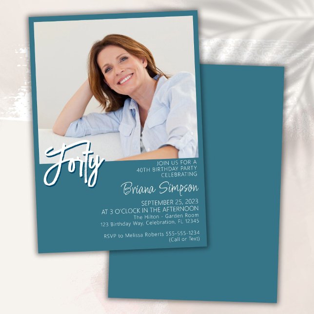 Photo Teal 40th Birthday Invitation (Creator Uploaded)