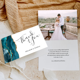 Photo Teal Agate Gold Wedding Thank You Card