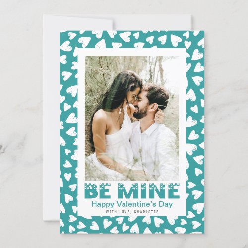 Photo Teal Hearts Valentines Day Holiday Card