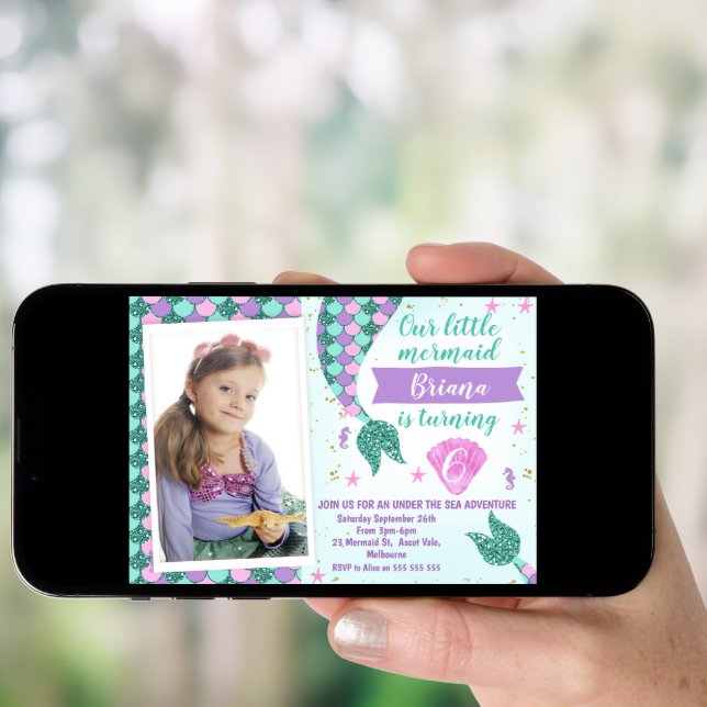 Photo Teal mermaid Tail Birthday invitation (Front Digital)