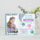 Photo Teal mermaid Tail Birthday invitation (Standing Front)