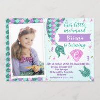 Photo Teal mermaid Tail Birthday invitation