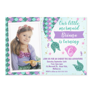 Photo Teal mermaid Tail Birthday invitation