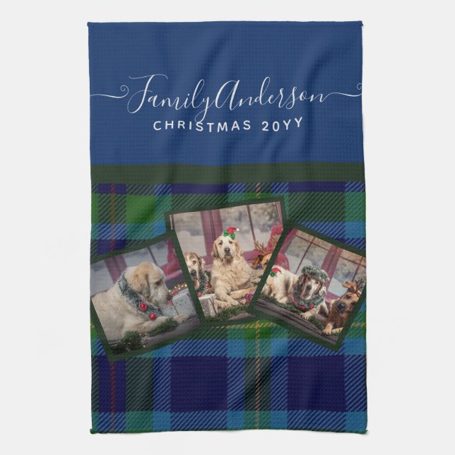 PHOTO TEATOWEL - Miller TARTAN Blue Christmas Gift Kitchen Towel (Vertical)