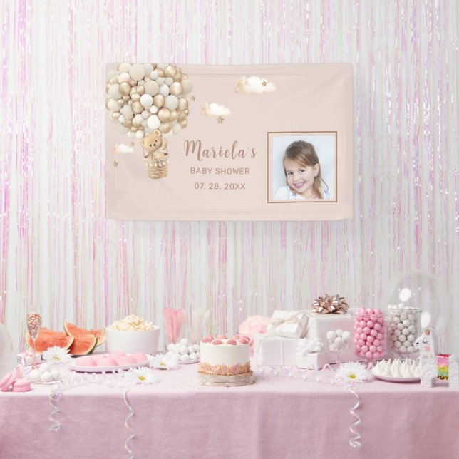 Photo Teddy bear balloons Baby Shower Personalized Banner (Party)