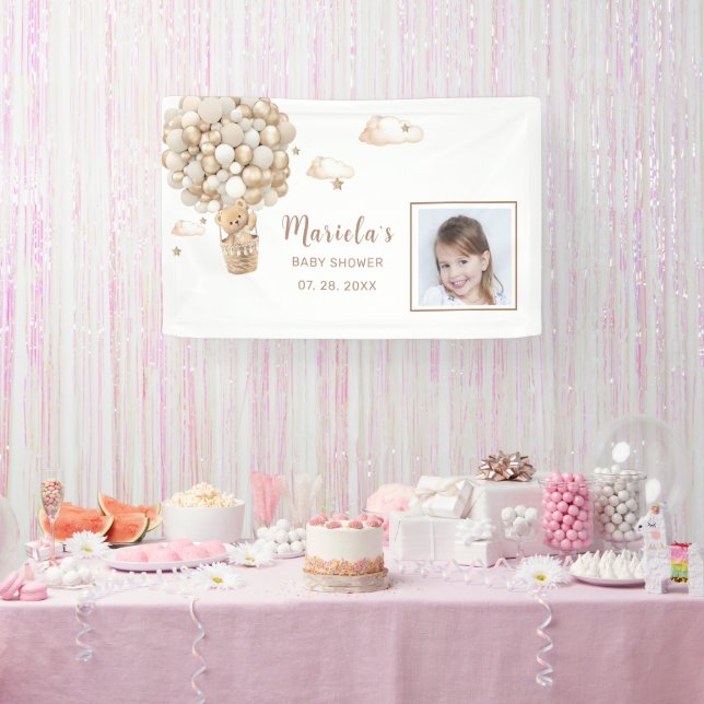 Photo Teddy bear balloons Baby Shower Personalized Banner (Party)