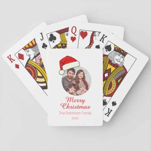 Photo template custom text christmas playing cards