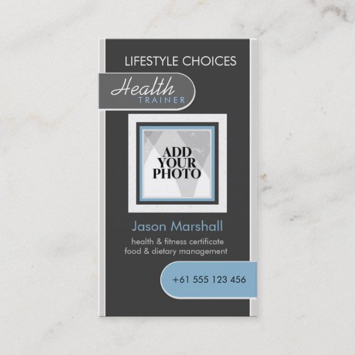 Customizable Photo Template Dark Grey + Blue Business Card