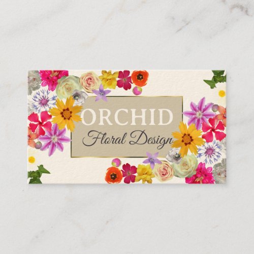 Photo Template Elegant Wildflowers Gold Cream Business Card