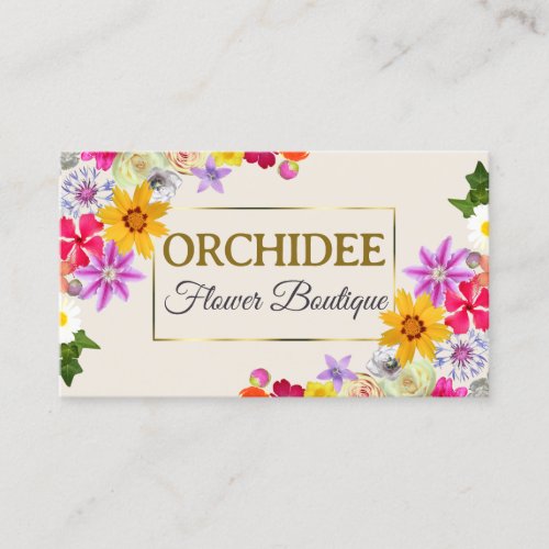 Photo Template Elegant Wildflowers Gold Cream Chic Business Card