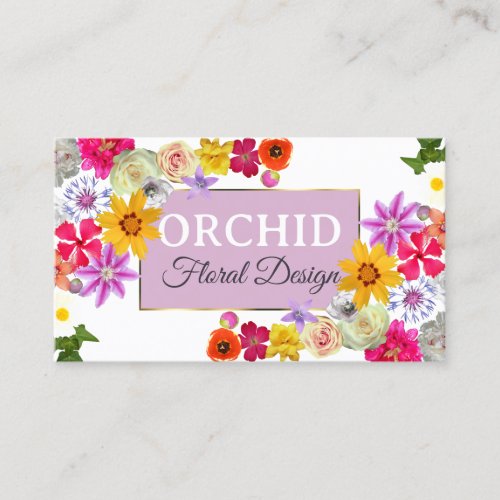 Photo Template Elegant Wildflowers Gold Lavender Business Card