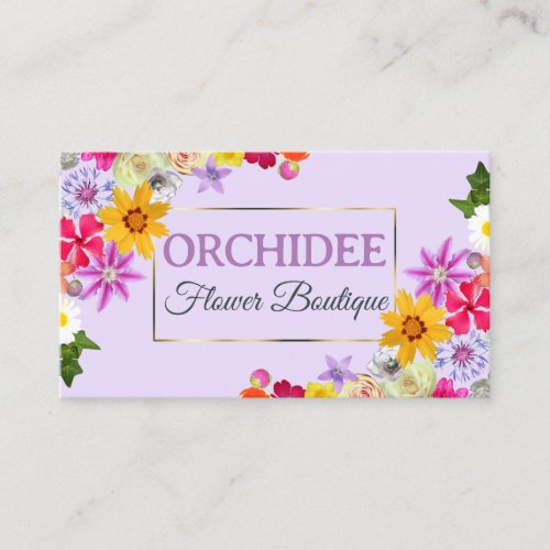 Photo Template Elegant Wildflowers Gold Lilac Chic Business Card