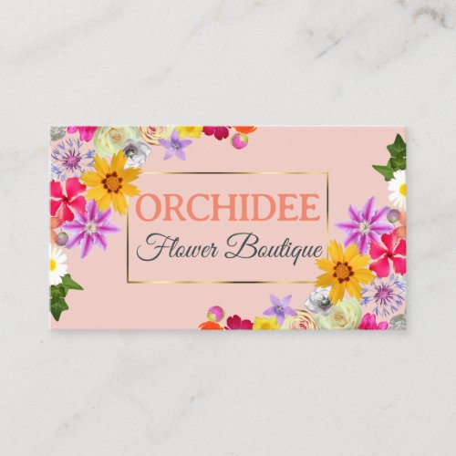 Photo Template Elegant Wildflowers Gold Peach Chic Business Card