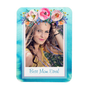 Photo Template Floral Best Mom Ever  Magnet