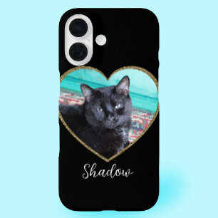 Photo Template Glitter Heart With Pet Custom Name iPhone 16 Case