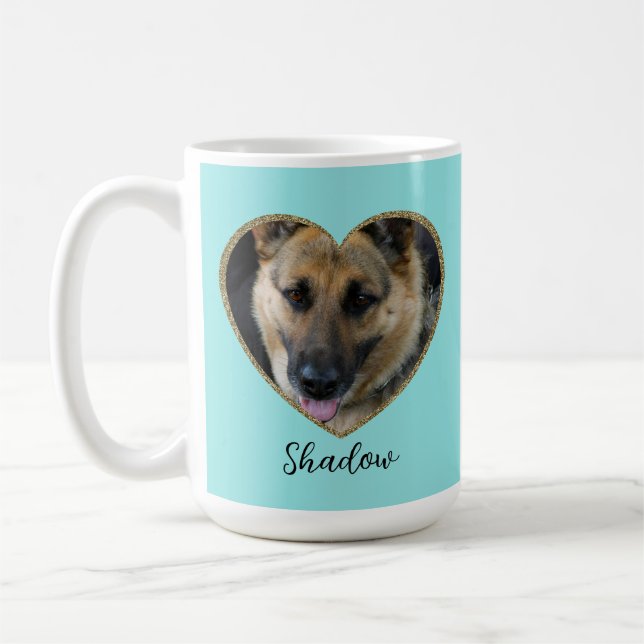 Photo Template Glitter Heart With Pet Custom Name Coffee Mug (Left)