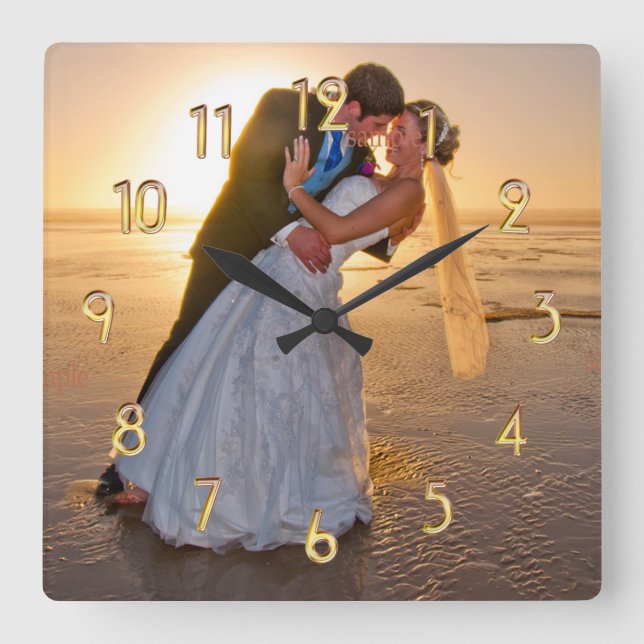 Photo Template Gold Tone Numeral Clock (Front)