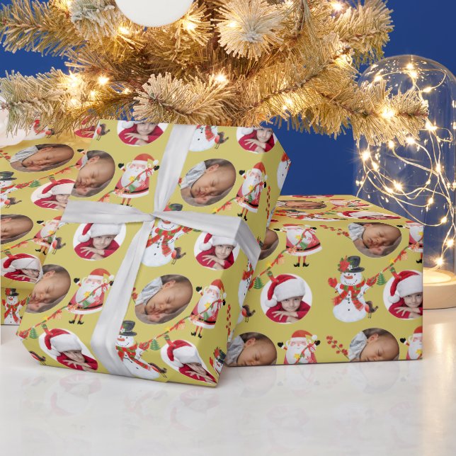 Photo Template Grandparent Santa and Snowman Wrapping Paper (Holidays)