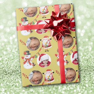 Photo Template Grandparent Santa and Snowman Wrapping Paper