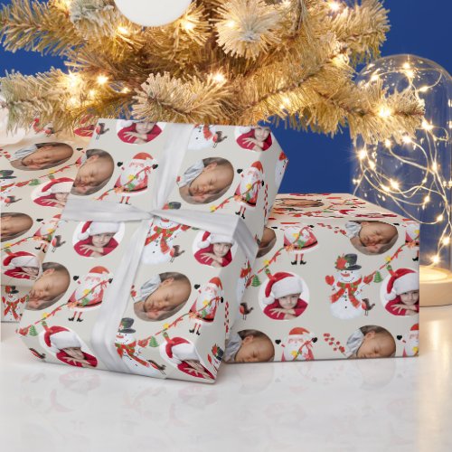 Photo Template Grandparent Santa Snowman Silver Wrapping Paper