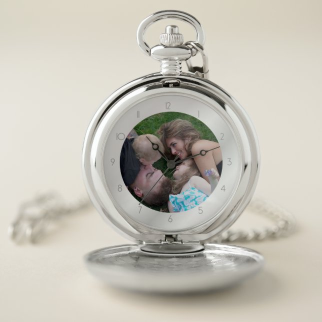Photo Template In Gray Frame Pocket Watch (Inside)