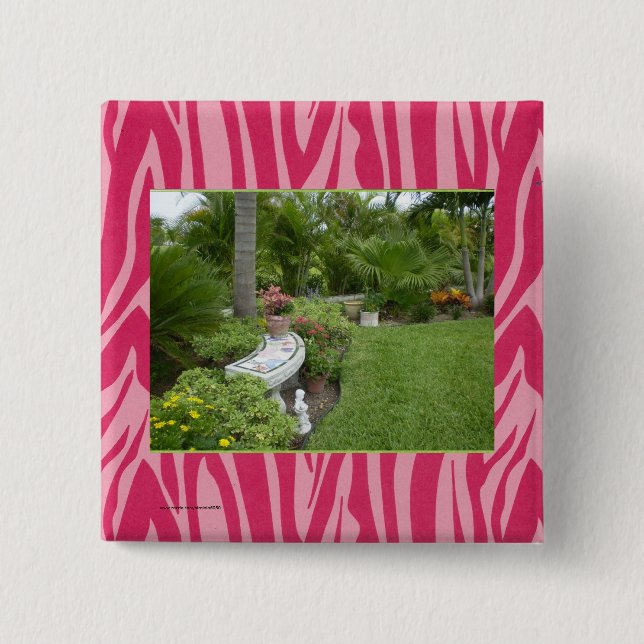 PHOTO TEMPLATE in Red and Hot Pink Zebra Print Pinback Button (Front)