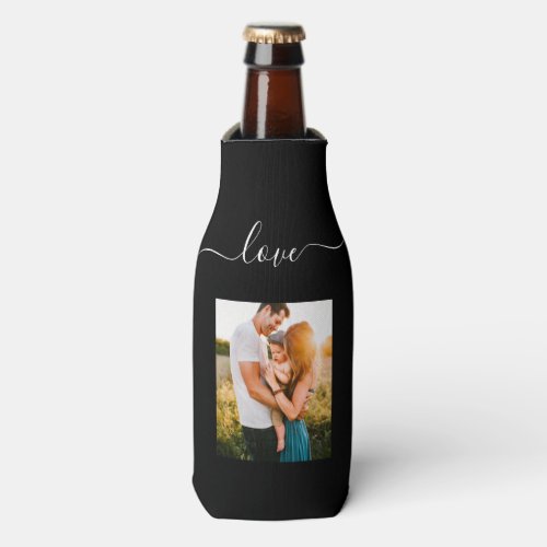 Photo Template Love Text Black Beer Bottle Cooler